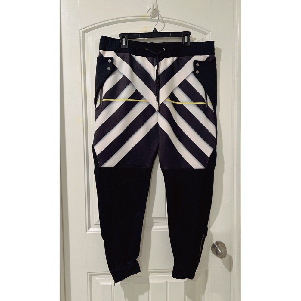 VIE RICHE Men’s Wave Hill Geometric Striped Track Graphic pants Black/White XXL